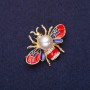 Bee Brooch with Pearl Bead, Crystals, Enamel, Red, Blue and White, 35x25mm, Gold-Tone Metal