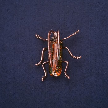 Cockroach Brooch with Green Enamel, Copper Metal, 40x36mm