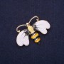 Bee-Butterfly Brooch, enamel, color white, yellow, gray, black, 41×30 mm, gold-toned metal