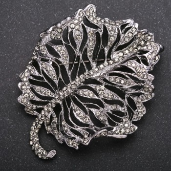 Leaf Brooch in Dark Crystals, metal color 'Dark Silver' 58x72 mm