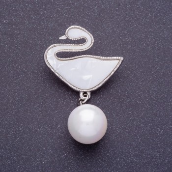 Брошка "Лебідь" колір металу срібло