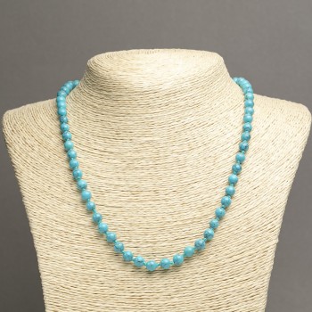 Blue Turquoise Bead Necklace, Smooth Round Beads, 6 mm Diameter, 45 cm Length