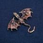 Dragon brooch-pendant, gold-toned metal, bronze enamel with lilac and petrol crystals 70x63mm +