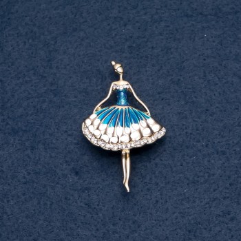 Brooch 'Ballerina' blue enamel 30x50 mm gold-tone metal