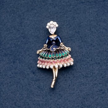 Брошка "Фрейліна" зелена емаль 30х55мм колір металу "золото"