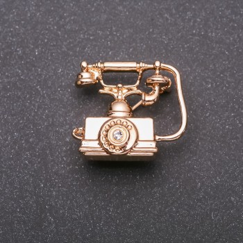 Phone Brooch in Yellow Metal 27x24mm