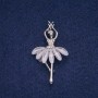 Ballerina Brooch with White Crystals, Silver-Colored Metal, 49×28 mm