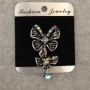 Brooch 'Butterflies' with multicolored rhinestones, 28×48 mm, silver-toned metal