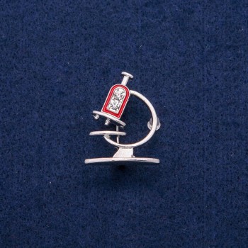 Microscope Brooch with Enamel and Rhinestones 24x31mm, silvery metal