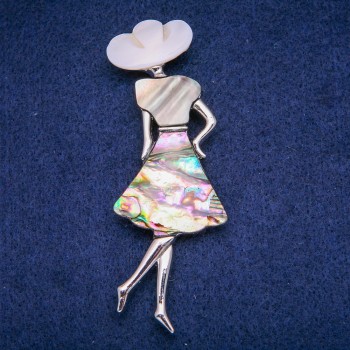 Брошка Кулон Мадам з каменем Перламутром і Халіотісом 30х85мм