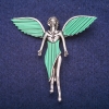 Angel Brooch with Malachite Inlay (Pressed) Silvery Metal 59×60 mm