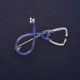 Brooch 'Stethoscope' blue enamel 44×30mm silver-tone metal