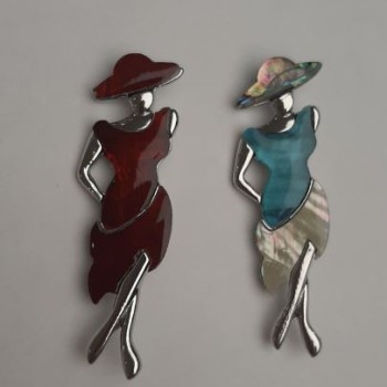 Брошка Кулон Дама з Перламутром і Халіотісом 80х30мм +