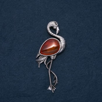 Flamingo Brooch Pendant with Natural Carnelian 85x30mm