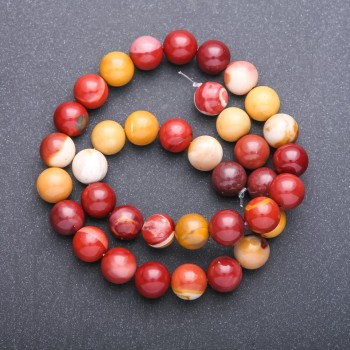 Beads of natural Mookaite Jasper, smooth round beads, diameter 10.5 mm, 38 cm strand