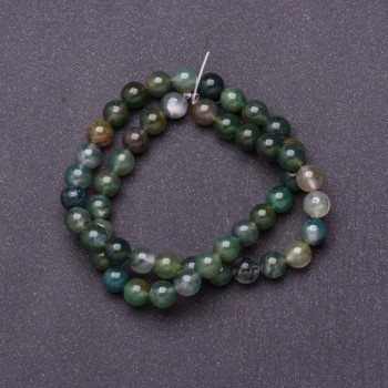 Moss Agate natural stone beads on thread, diameter 8.5 mm, length 37 cm