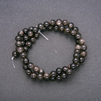 Natural stone beads Silver Obsidian Smooth round bead, 6 mm diameter (±), 38 cm length