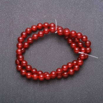 Carnelian natural stone beads on thread, smooth round beads, diameter 6 (+/-) mm, length 38 cm