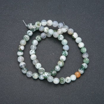 Moss Agate Beads on Cord, Smooth Round Beads, Diameter 6.5 mm, Length 38 cm
