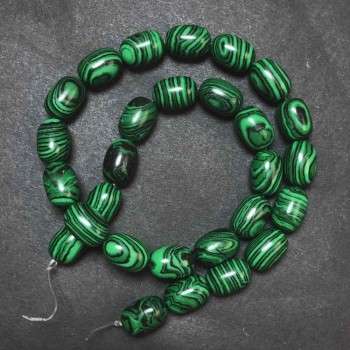 Malachite Beads on a Thread (Pressed), Diameter 10×14 mm, Length 39 cm