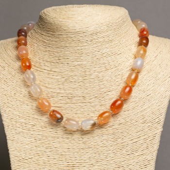 Carnelian Bead Necklace 'Barrel', bead diameter 10x14 mm, length 46-48 cm+