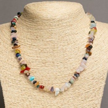 Natural Stone Necklace - Assorted Chips, diameter 5-11×3-7 mm, length 46-48 cm+