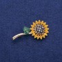 Sunflower Brooch Pendant 24x48mm with Crystals and Enamel, Gold-Tone Metal