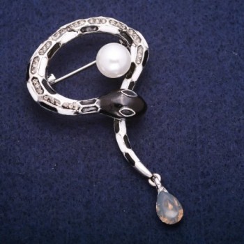 Snake Brooch with Enamel and Beadwork, Gray Rhinestones, Silver-Tone Metal 37x53mm