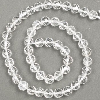 Rock Crystal Beads, Natural Stone, Faceted, 8mm Diameter, 39cm Length +