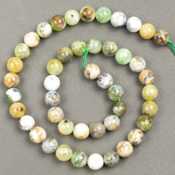Natural Green Opal Stone on a Thread, diameter 10mm, length 39cm +
