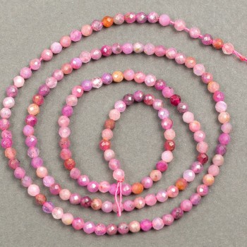 Natural Ruby Gemstone Faceted Beads on Thread, 3 mm Diameter, 40 cm Length