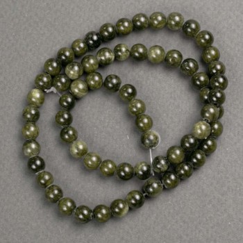 Beads on fishing line, tinted quartz (acrylic), dark green smooth beads, diameter 6.5 mm, length 40 cm ±