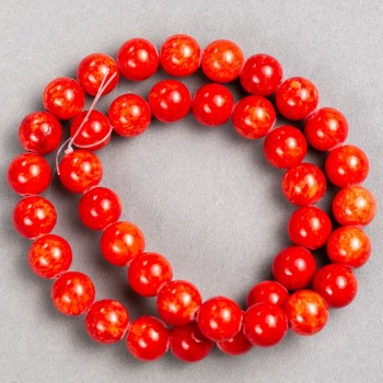 Coral Beads (artificial acrylic) on fishing line, smooth spheres, diameter 10.5 mm, length 40 cm