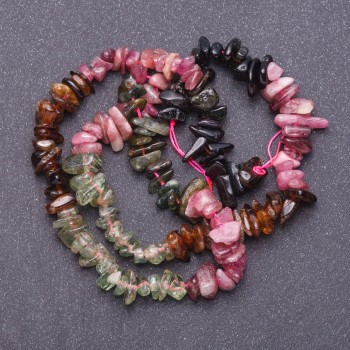 Tourmaline natural stone beads, assorted on a thread 'Chip', 4–10 mm diameter, length 41 cm