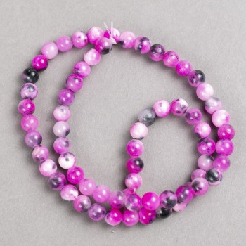 Beads raspberry-gray-white 'Agate' (synthetic acrylic) on a beading thread, smooth round beads, 6 mm diameter, 40 cm length +