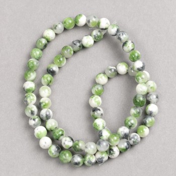 Beads green-gray-white 'Agate' (artificial acrylic) on fishing line, smooth round beads, 6 mm diameter, approx. 40 cm length.