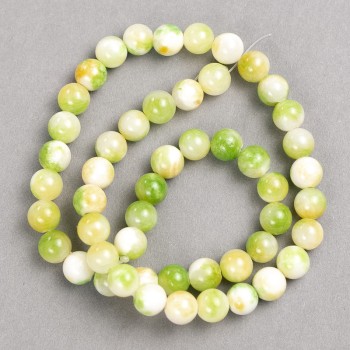 Beads green-yellow-white 'Agate' (acrylic) on monofilament, smooth round beads, 8 mm diameter, 40 cm length