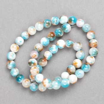 Beads white-blue-brown 'Agate' (acrylic) on fishing line, smooth round beads, 8 mm diameter, 40 cm length