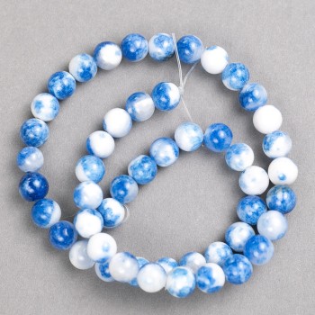 Blue and White Beads 'Sodalite' (Acrylic) on Thread, Smooth Beads, 8mm Diameter, 40 cm Length