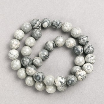 Ocean Gray Jasper Beads on Thread, Smooth Round 10mm, 38cm+ Length