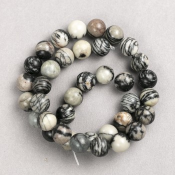 Gray Picasso Jasper Beads on Bead Cord, Smooth Round, 10mm Diameter, 38cm Length