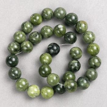 Jadeite Beads on Thread, Smooth Round Beads, 12mm Diameter, 38cm Length