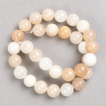Selenite Beads on Thread, Smooth Round Beads, 12 mm Diameter, 38 cm Length (+/-)