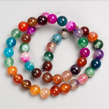 Beads on fishing line, multicolored natural agate, smooth round beads, diameter 8mm+-, length 36cm+