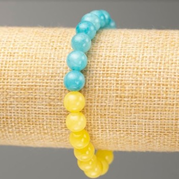 Браслет на резинці Аквамарин та Цитрин (штучний акрил), діаметр 8. 5мм+-, довжина 18см+