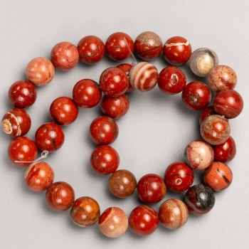 Red Jasper natural stone beads on fishing line, 10 mm diameter, 38 cm length +/-