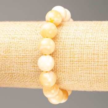 Elastic bracelet with imitation mother-of-pearl (artificial acrylic) — smooth beads, 12.5 mm diameter, 18 cm length