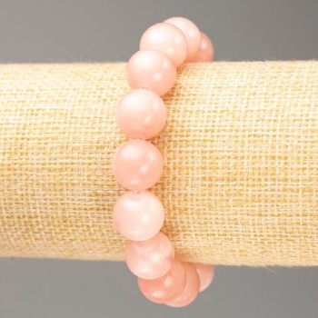 Elastic Bracelet with Pink Quartz (Artificial Acrylic) - Smooth Beads, 12.5 mm Diameter, 18 cm Length