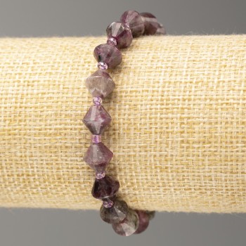 Elastic bracelet with tourmaline, faceted bicone beads, 8x8 mm diameter, 18 cm length