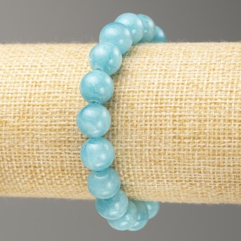 Elastic Aquamarine Bracelet (Synthetic Acrylic) Smooth Beads, 10 mm Diameter, Length 18 cm